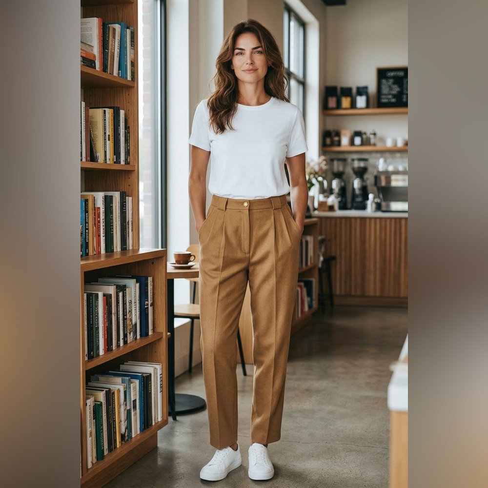 Savannah %100 Wool Tailored High-Waist Trousers in Tan